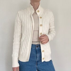 Vintage American Living Cotton Cable Knit Cardigan with Pockets Size Medium